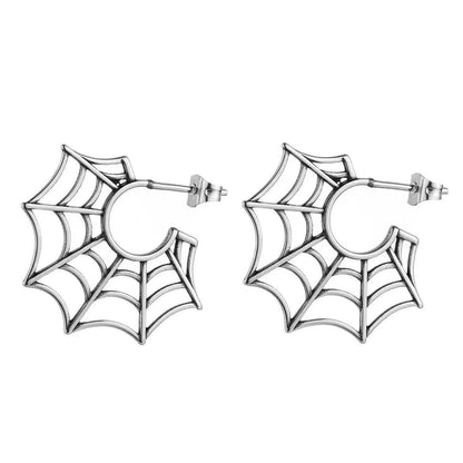 Size Spider Web Ear Studs Dark Goth Style Alloy Distressed Earrings