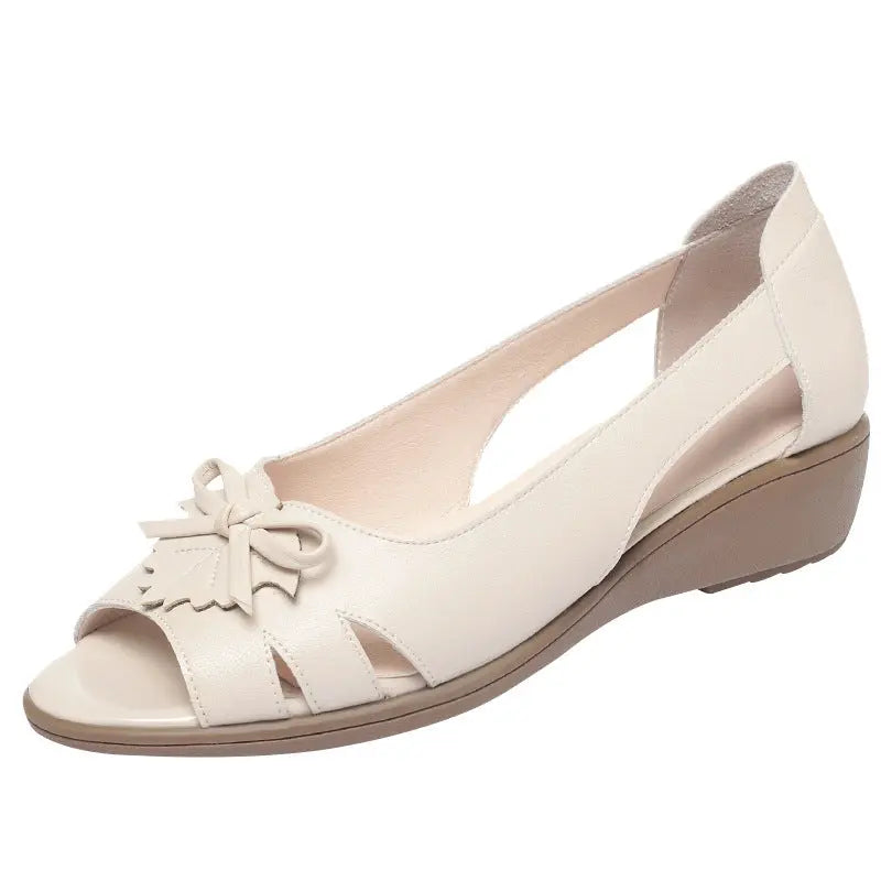 Fish Mouth Heeled Sandals for Women, Soft Leather and Comfortable Sole, Suitable for Middle-aged and Elderly Women, Summer Single Shoes eprolo