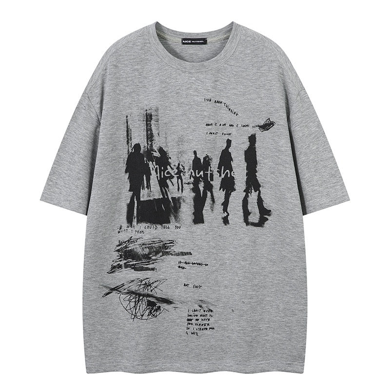 Retro Print Loose T-Shirt Men Short Sleeve