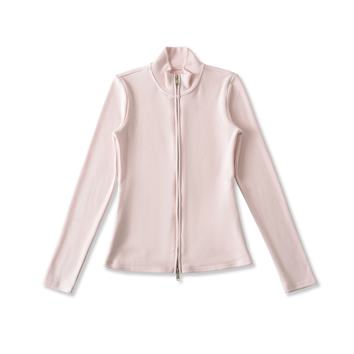 Stand up collar long sleeved slim fit zipper short jacket