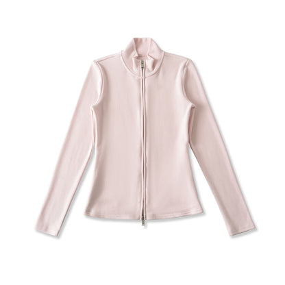 Stand up collar long sleeved slim fit zipper short jacket