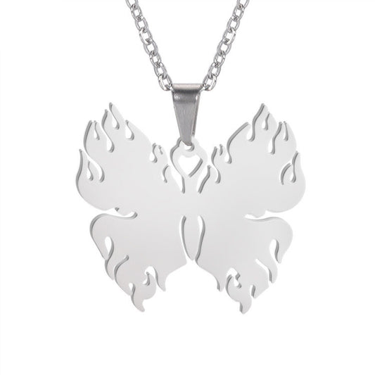 Men And Women Korean Jewelry Necklace Titanium Steel Stainless Steel Pendant Butterfly Belt Flame Pendant Cross Chain