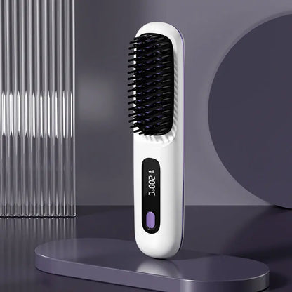 2 In 1 Straight Hair Comb Wireless Hair Straightener Brush Hair Fast Heating Portable Hot Curler USB Charging Easy Bazaar