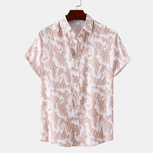 Men's Plus Size Printed Short Sleeve Button-Up Shirt Trendsi