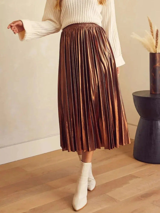 Pleated Midi Skirt Trendsi