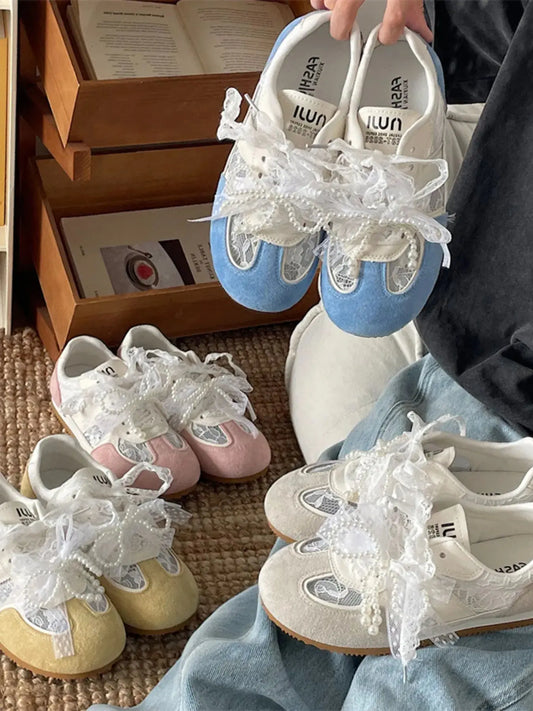 Vintage Lace Ribbon Sneakers Trendsi