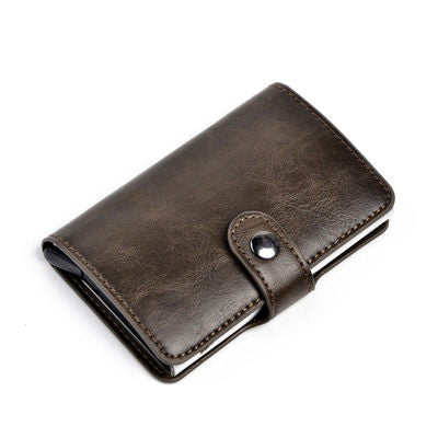 RFID Anti-theft Men Vintage Wallet Aluminum Metal Purse Leather Cover