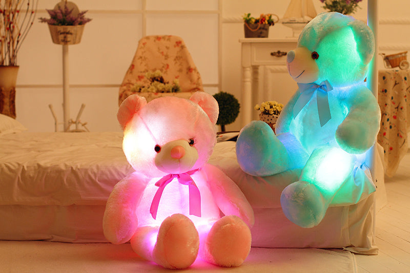 Teddy Bear Stuffed Animals Plush Toy Colorful Glowing Pillow For Kids