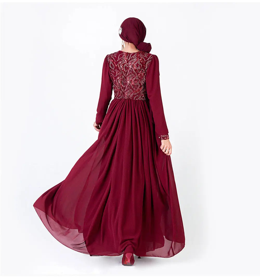Embroidered Muslim Lace Long Sleeve Dress Easy Bazaar