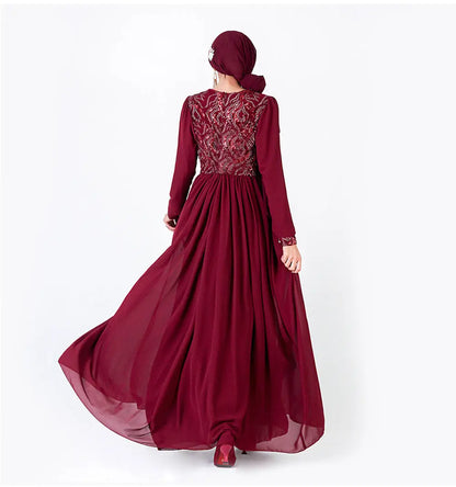Embroidered Muslim Lace Long Sleeve Dress Easy Bazaar