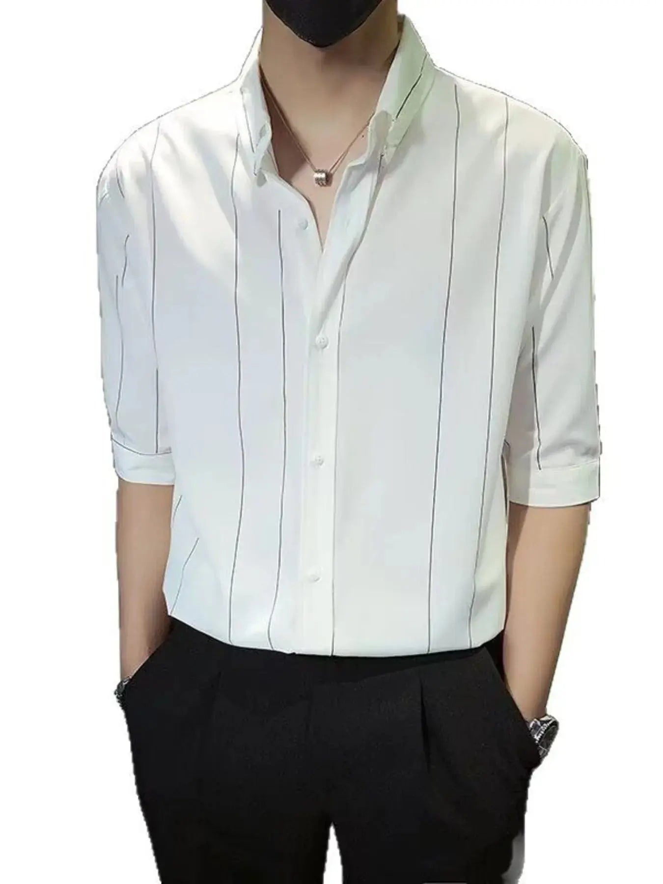 Men's Plus Size Striped Button Up Casual Shirt Trendsi