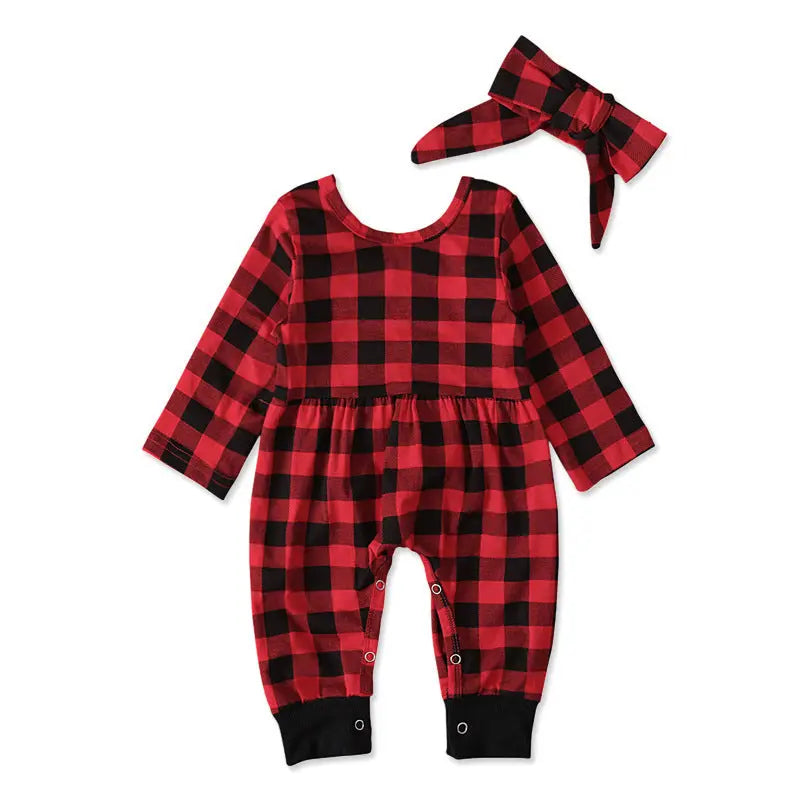 Girls' long-sleeved plaid one-piece two-piece suit eprolo