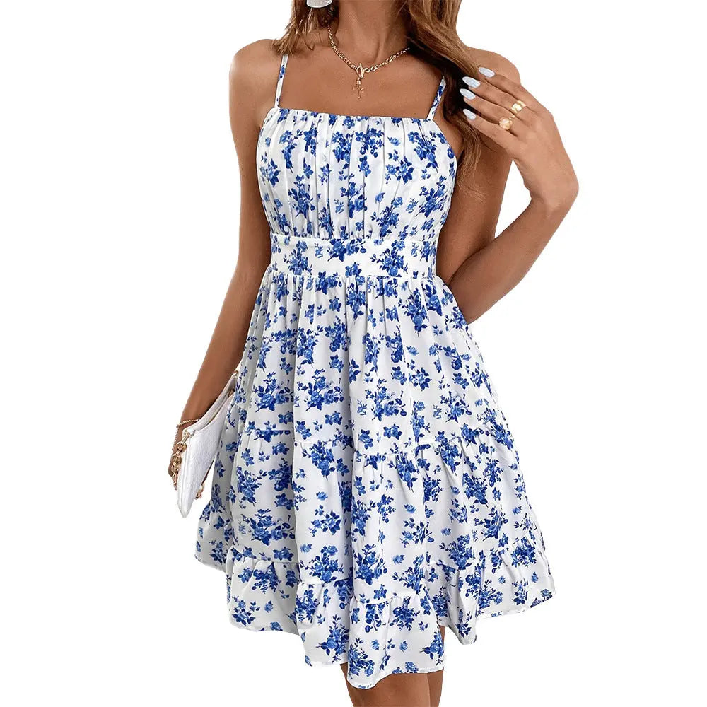 European beauty sexy floral sleeveless suspender dress eprolo