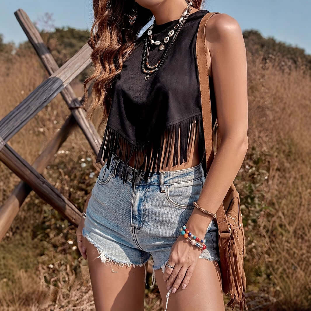 Spicy Girl Design Tassel Slim Strapless Crop