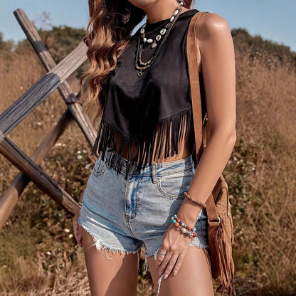 Spicy Girl Design Tassel Slim Strapless Crop