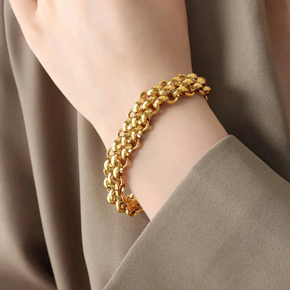 Gold Chain Link Jewelry Set with Necklace and Bracelet Trendsi