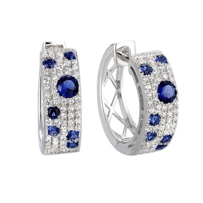 Korean Style Blue White Earrings Round Micro Inlaid Zircon Exquisite Ear Clip Trendsi