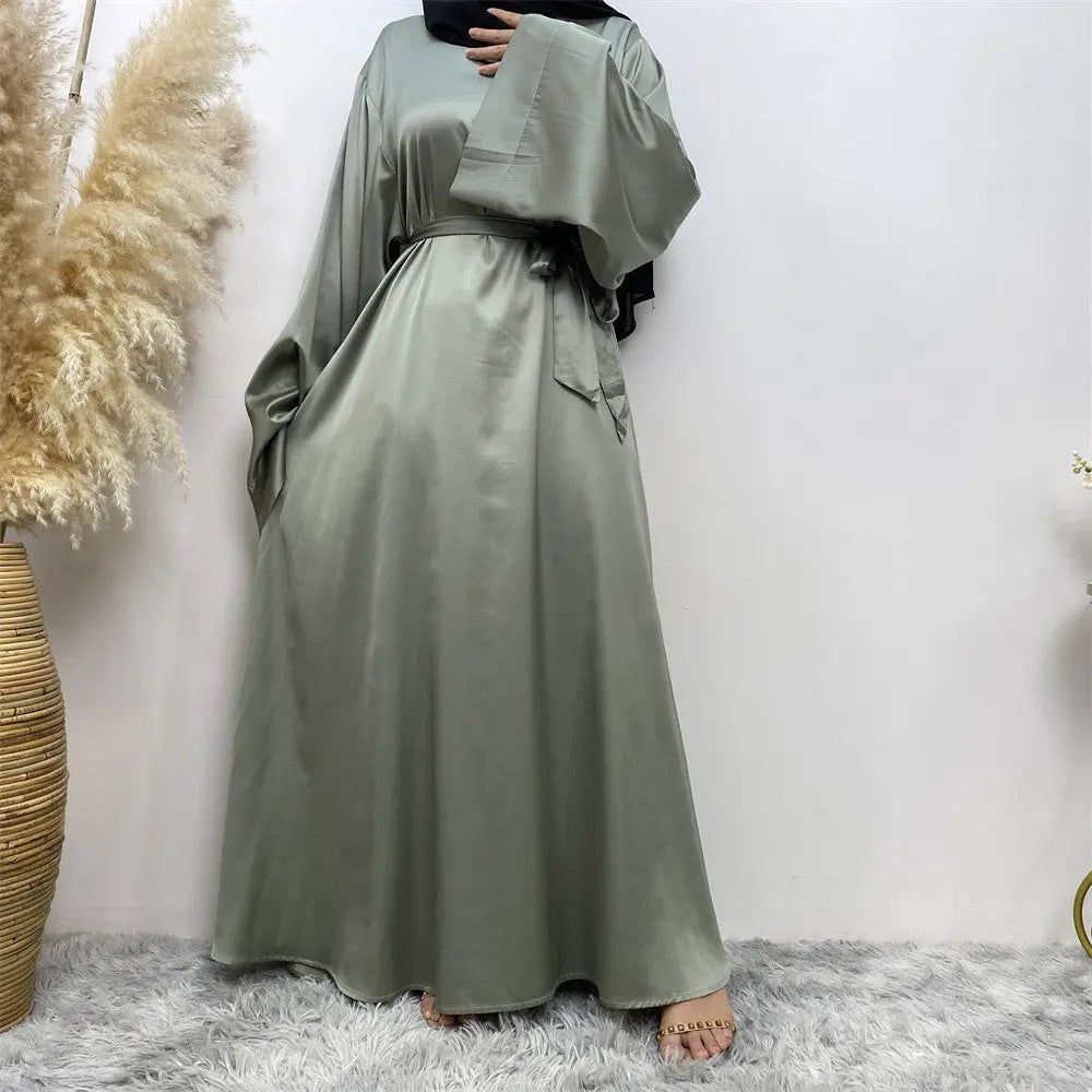 Women's Lace Up Satin Muslim Dress Easy Bazaar