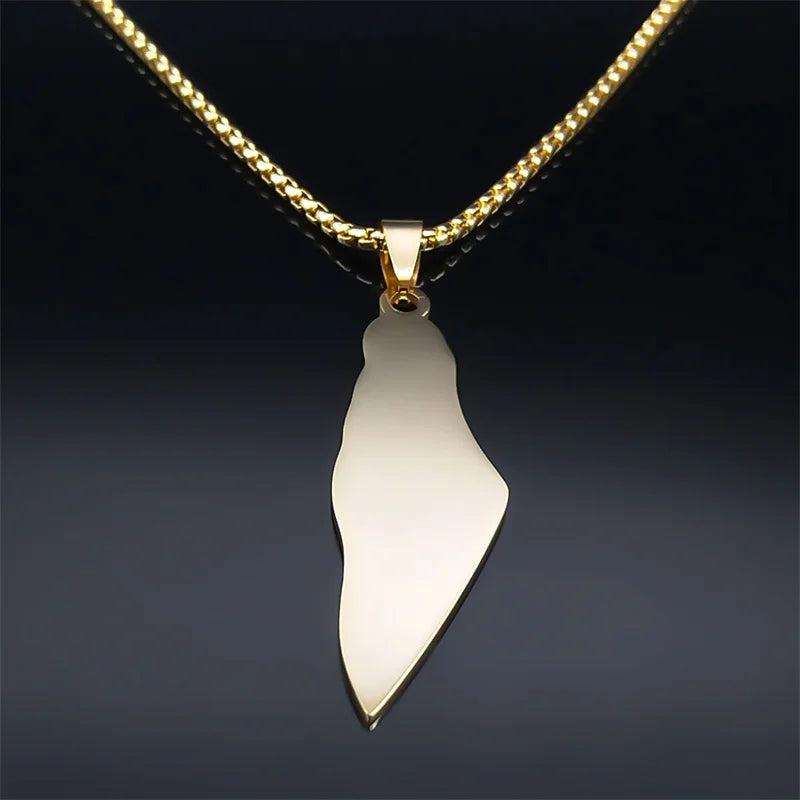 Palestine Flag Necklace for Women Men Stainless Steel Gold