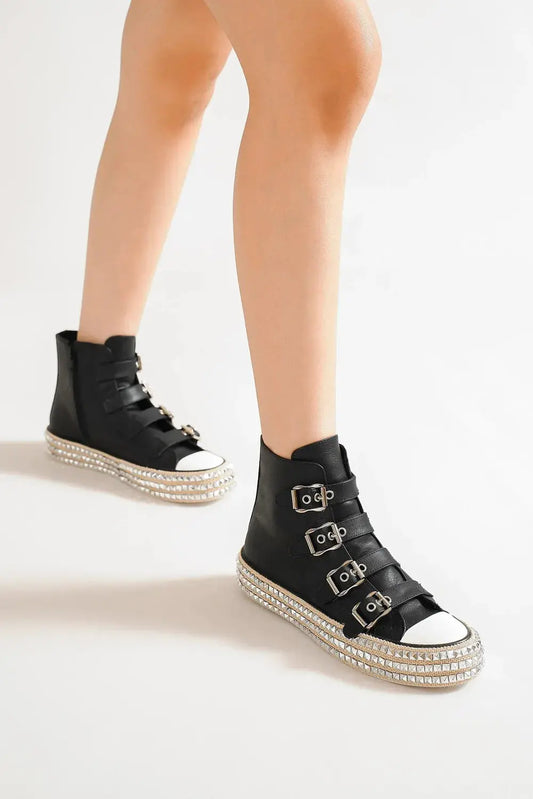 Beast Fashion Multi-Buckle Straps Studded Platform Sneakers Trendsi
