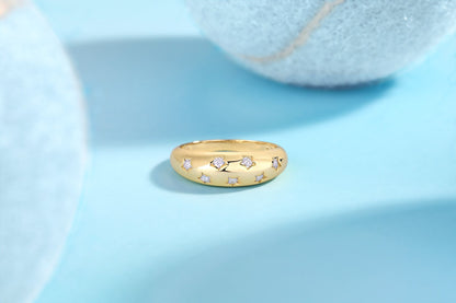 Trendy Star Charm - A Luxurious And Fashionable Light Luxury Jewelry Silver Ring Set With Top-quality Moissanite, S925 Silver Plated Platinum