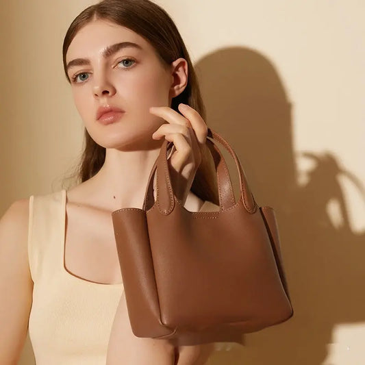 Cattlehide Leather Cross Body Bucket Bag Easy Bazaar