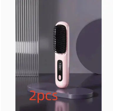 2 In 1 Straight Hair Comb Wireless Hair Straightener Brush Hair Fast Heating Portable Hot Curler USB Charging Easy Bazaar