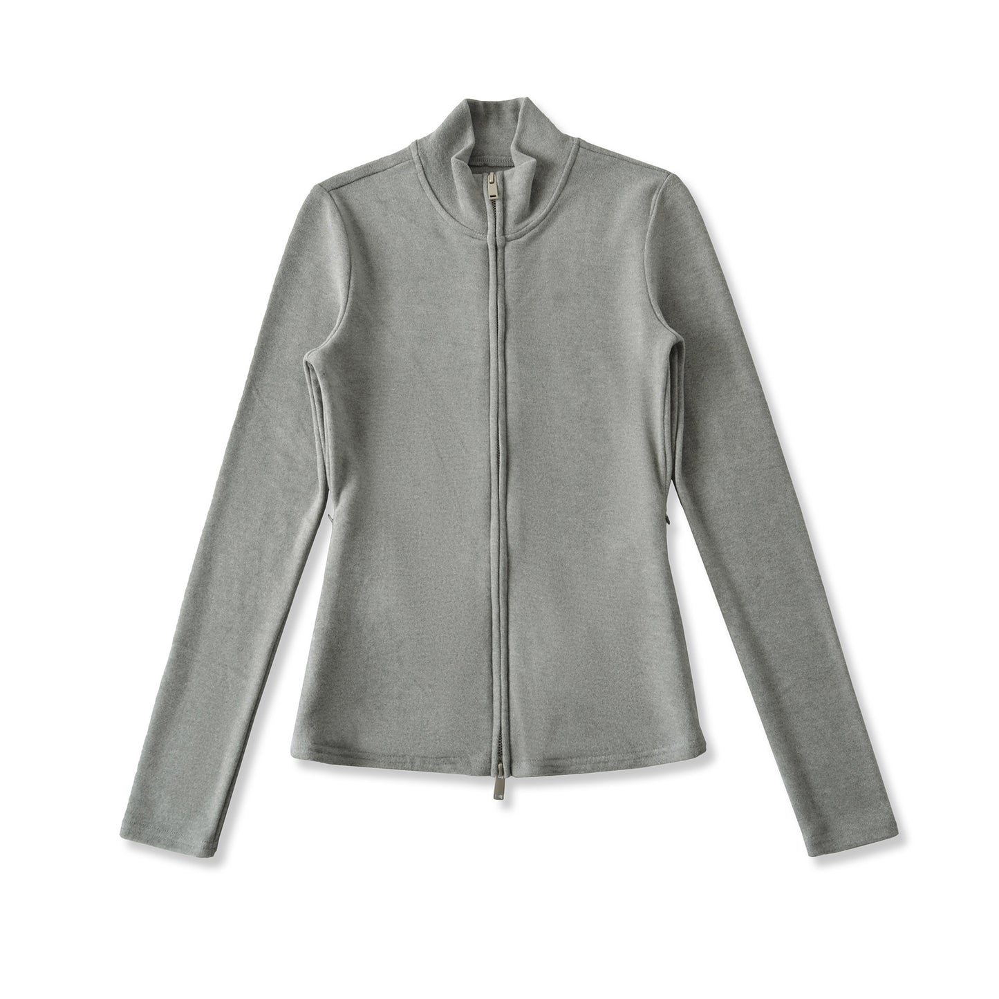 Stand up collar long sleeved slim fit zipper short jacket