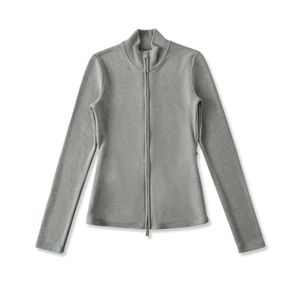 Stand up collar long sleeved slim fit zipper short jacket