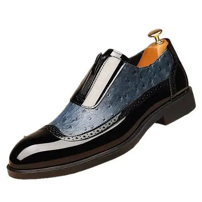 Embossed zipper pointed men's shiny leather Chelsea men's single shoes eprolo