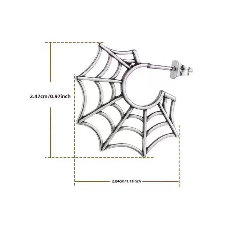 Size Spider Web Ear Studs Dark Goth Style Alloy Distressed Earrings