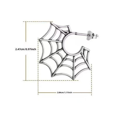 Size Spider Web Ear Studs Dark Goth Style Alloy Distressed Earrings