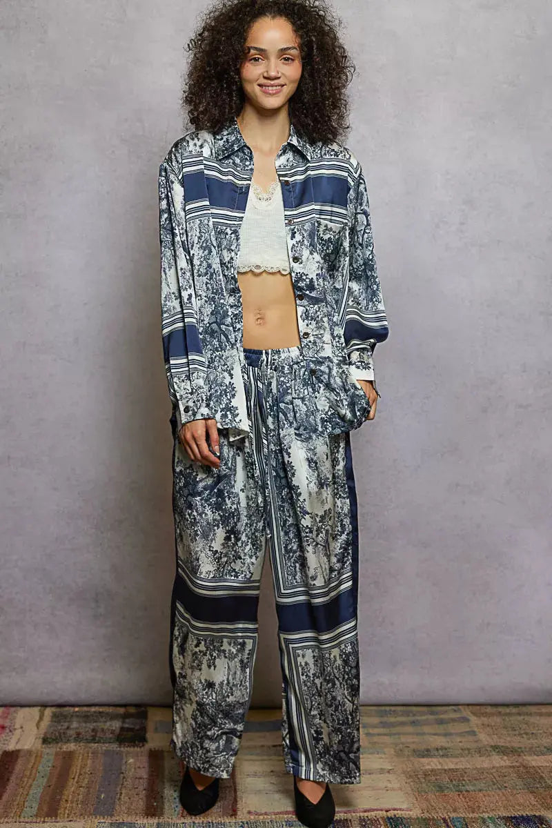 POL Floral Printed Woven Wide Leg Drawstring Pants Trendsi