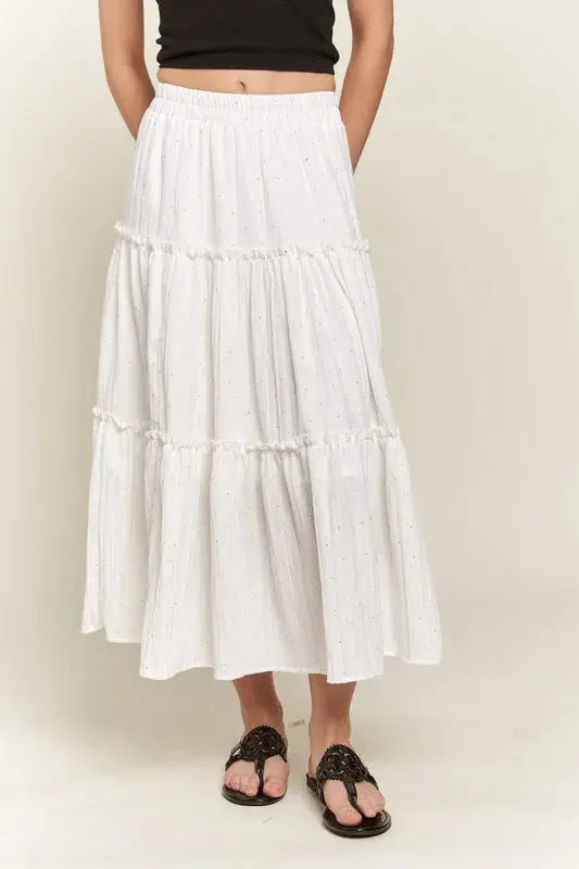 ADORA Rhinestone Accent Tiered Skirt Trendsi