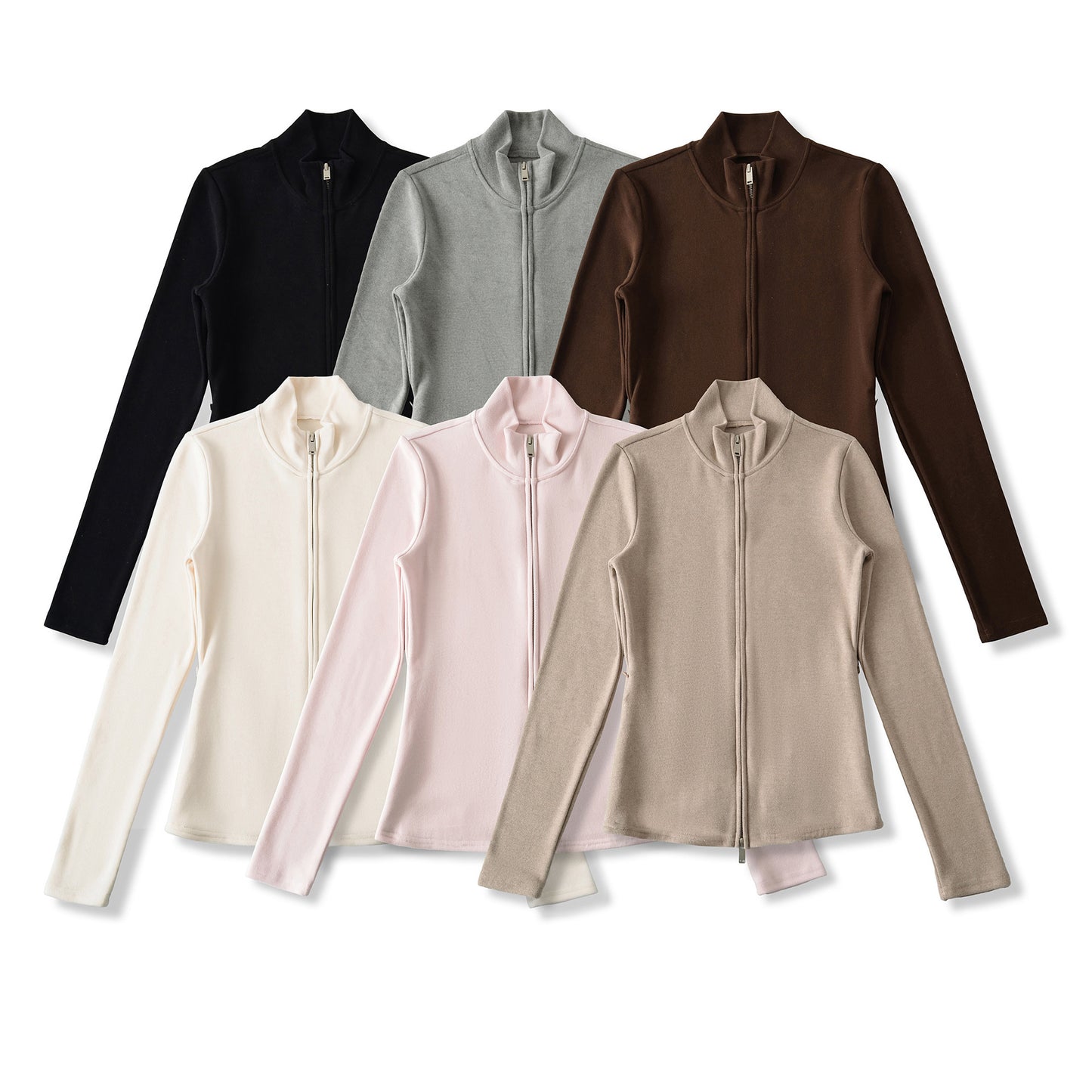 Stand up collar long sleeved slim fit zipper short jacket