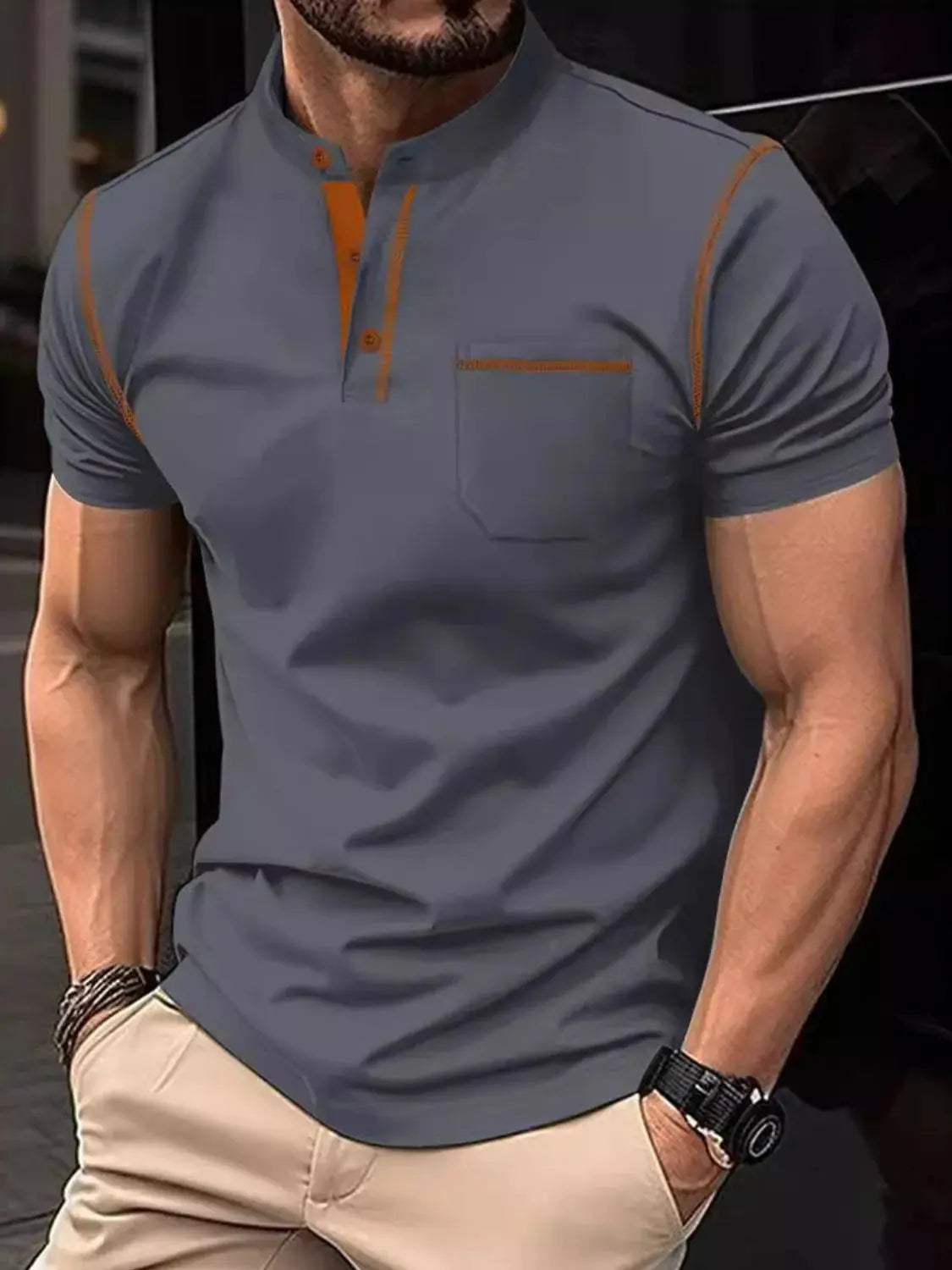 Men's Full Size Button Detail Short Sleeve Polo Plus Size Trendsi