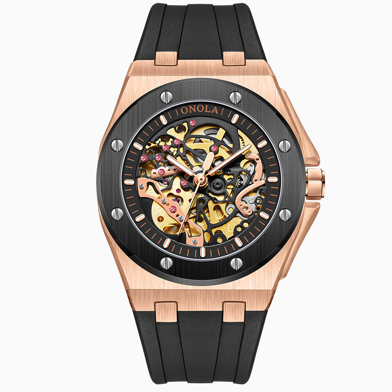 Fully automatic mechanical watch for men fashionable multi-color silicone tape waterproof watch