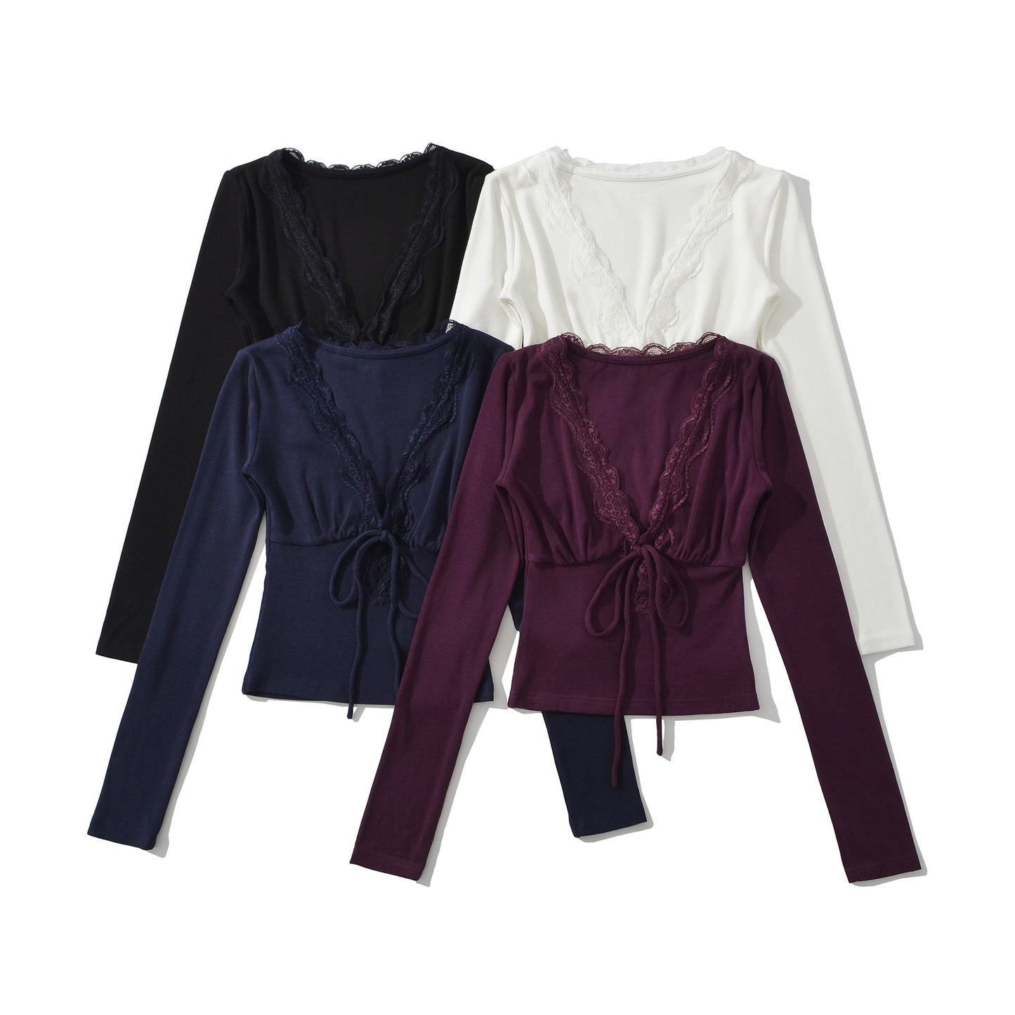 Sexy lace V-neck strap patchwork top T-shirt