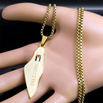 Palestine Flag Necklace for Women Men Stainless Steel Gold