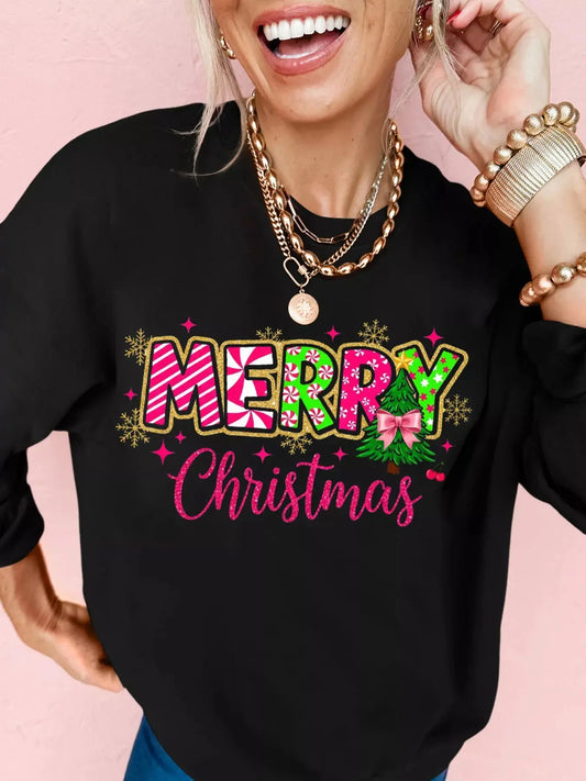 MERRY Christmas Letter Graphic Drop Shoulder Sweatshirt Trendsi