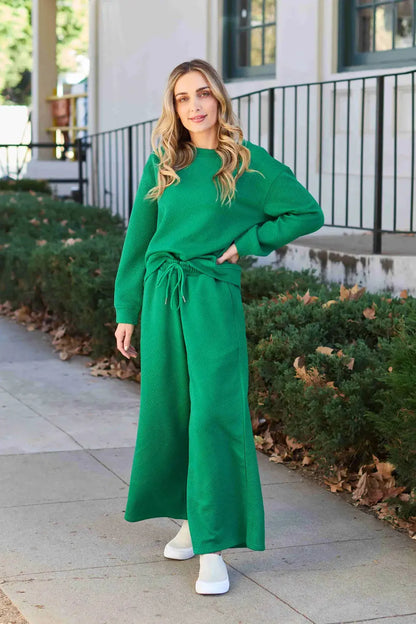 Double Take Full Size Textured Long Sleeve Top and Drawstring Pants Set Trendsi