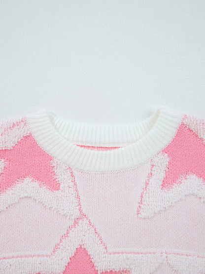 Oversized Star Pattern Ribbed Edge Drop Shoulder Sweater Trendsi