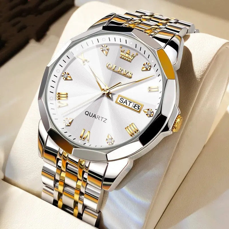 Roman Scale Double Calendar Quartz Watch Waterproof Easy Bazaar