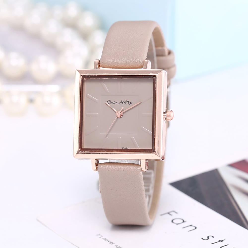 Elegant classic square dial quartz watch for women rose gold