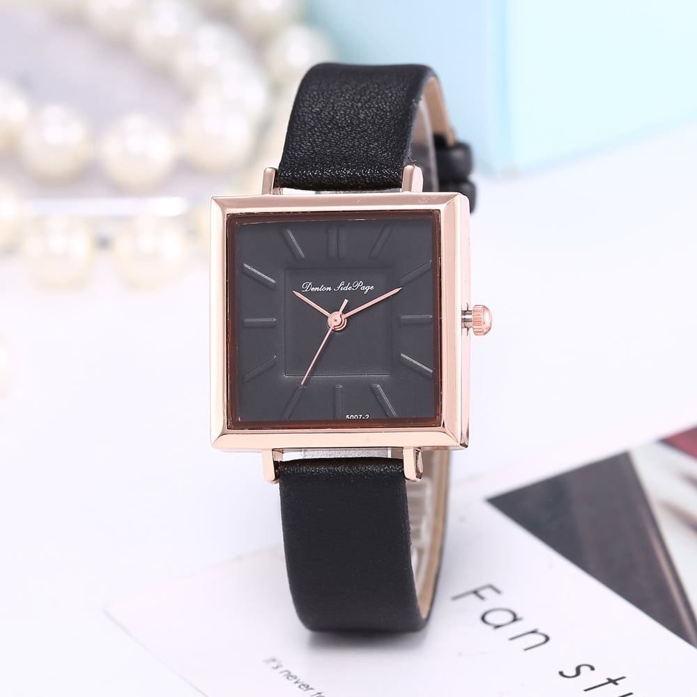 Classic square dial quartz watch for women in black strap