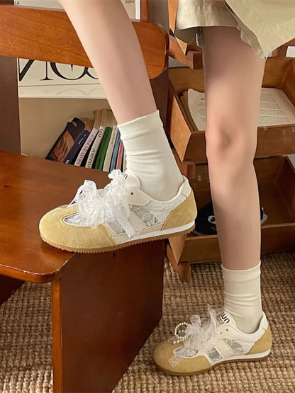 Vintage Lace Ribbon Sneakers Trendsi