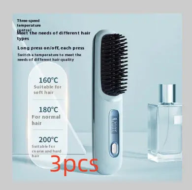 2 In 1 Straight Hair Comb Wireless Hair Straightener Brush Hair Fast Heating Portable Hot Curler USB Charging Easy Bazaar