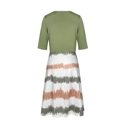 Long Dress A-line Pure Color Cardigan Top Two-piece Set