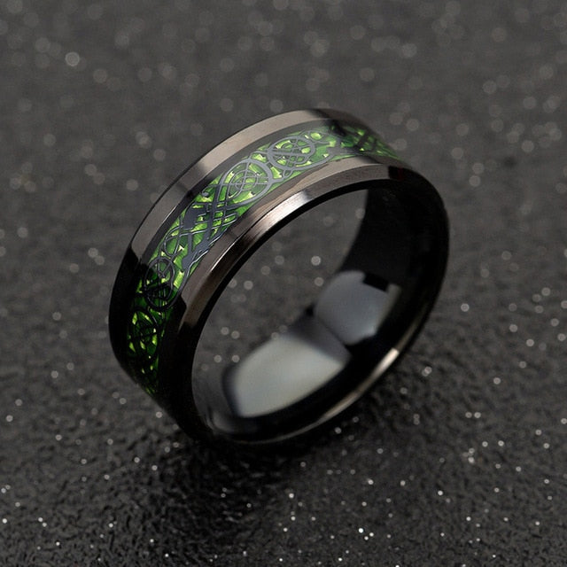 Men's 8mm Red Carbon Fiber Black Celtic Dragon Tungsten Carbide Ring Men Comfort Fit Wedding Rings