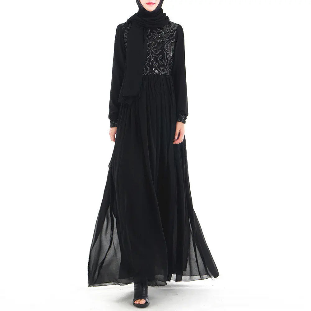 Embroidered Muslim Lace Long Sleeve Dress Easy Bazaar